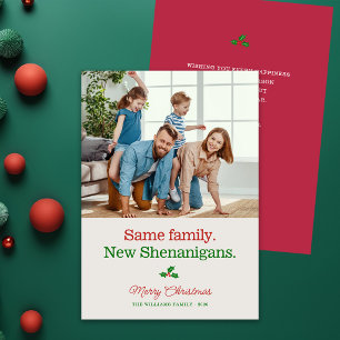 Schattige Grappige Familie Streken Foto Kerstmis Feestdagenkaart
