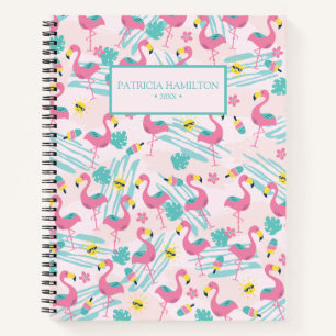 Schattige Grappige Flamingo Roze Blos Tropisch Pat Notitieboek