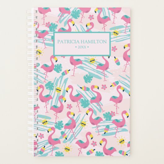 Schattige Grappige Flamingo Roze Blos Tropisch Pat Planner (Voorkant)