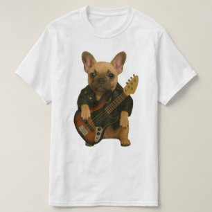 Schattige Grappige Franse Bulldog Bas Rocker Leren T-shirt
