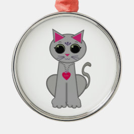Schattige grappige gelukkige grijze kat metalen ornament