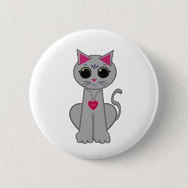 Schattige grappige gelukkige grijze kat ronde button 5,7 cm