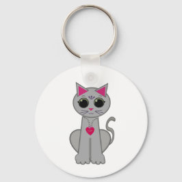 Schattige grappige gelukkige grijze kat sleutelhanger
