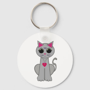 Schattige grappige gelukkige grijze kat sleutelhanger