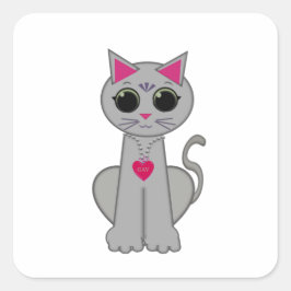 Schattige Grappige Gelukkige Grijze Kat Vierkante Sticker