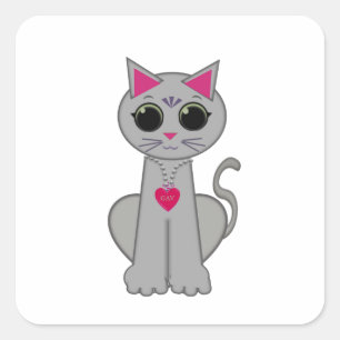 Schattige Grappige Gelukkige Grijze Kat Vierkante Sticker