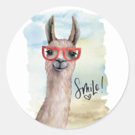 Schattige Grappige Glimlach Lama Ronde Sticker