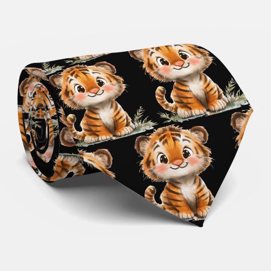 Schattige Grappige Glimlachende Tijger Zwarte Das (Opgerold)