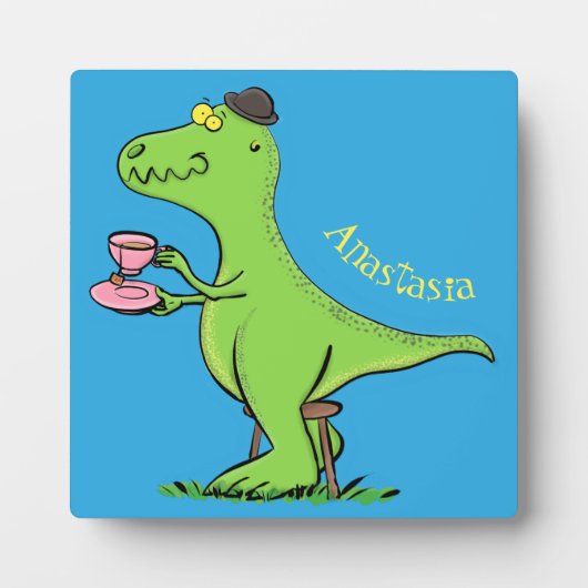 Schattige grappige groene T-Rex dinosaurus cartoon Fotoplaat (Voorkant)