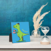 Schattige grappige groene T-Rex dinosaurus cartoon Fotoplaat (Insitu)