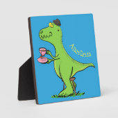 Schattige grappige groene T-Rex dinosaurus cartoon Fotoplaat (Voorkant)