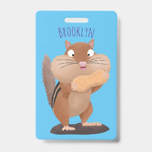 Schattige grappige grote wangen eekhoorn cartoon  badge