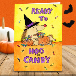 Schattige Grappige Halloween Egel Kaart – Handgete