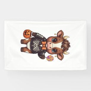 Schattige Grappige Halloween Hoogland Koe Spandoek