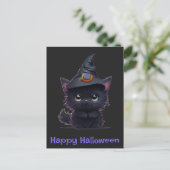 Schattige grappige Halloween zwarte kat Briefkaart (Staand voorkant)