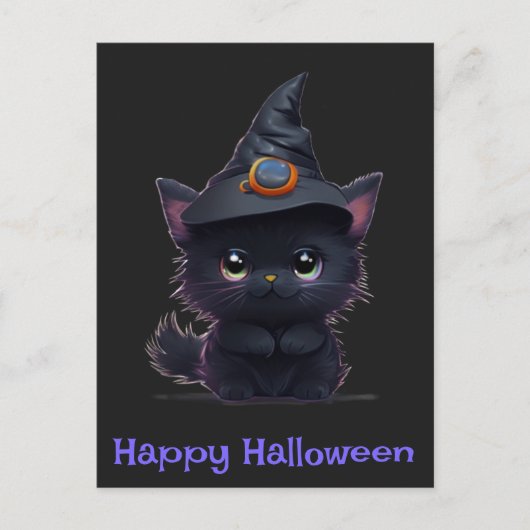Schattige grappige Halloween zwarte kat Briefkaart (Voorkant)