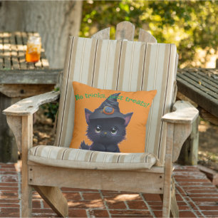 Schattige grappige Halloween zwarte kat Buitenkussen