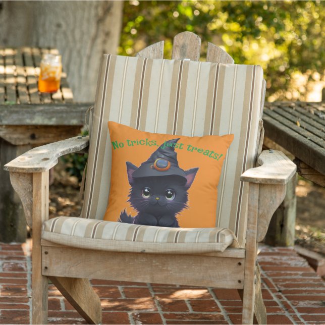 Schattige grappige Halloween zwarte kat Buitenkussen (Stoel)
