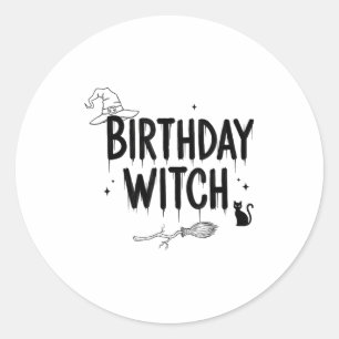Schattige grappige heks heksenachtige verjaardag h ronde sticker