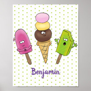 Schattige grappige ijslolly cartoon trio poster