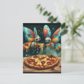 Schattige grappige insecten die een pizza eten, gr briefkaart (Staand voorkant)