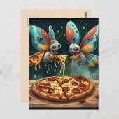 Schattige grappige insecten die een pizza eten, gr briefkaart (Voorkant / Achterkant)