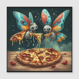 Schattige grappige insecten die een pizza eten, gr magnetische uitnodiging