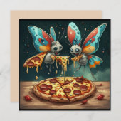 Schattige grappige insecten die een pizza eten gra kaart (Voorkant / Achterkant)