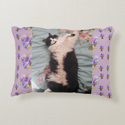 Schattige Grappige Kat Doet een Gelukkige Dans kat Accent Kussen (Achterkant)