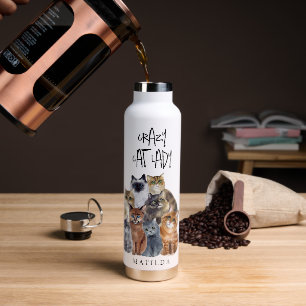 Schattige Grappige Kat 'Gekke Kat DAME' Waterfles