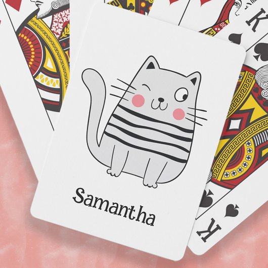 Schattige Grappige Kat Knipogende Naam Monogram Pokerkaarten