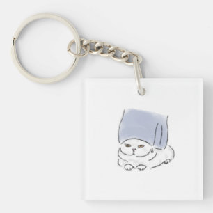 Schattige Grappige Kat met Handdoek Wrap en Oorbel Sleutelhanger