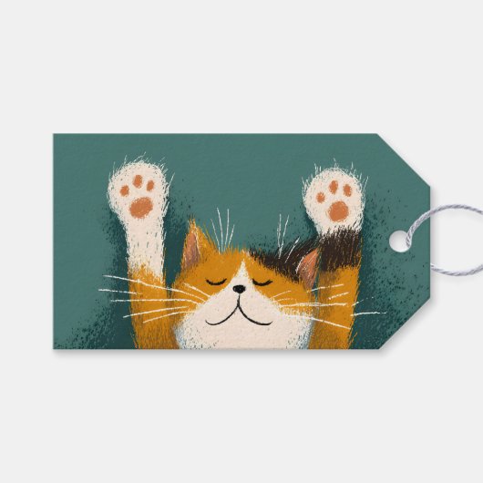 Schattige Grappige Kat Slap Cadeaulabel (Voorkant (Horizontaal))
