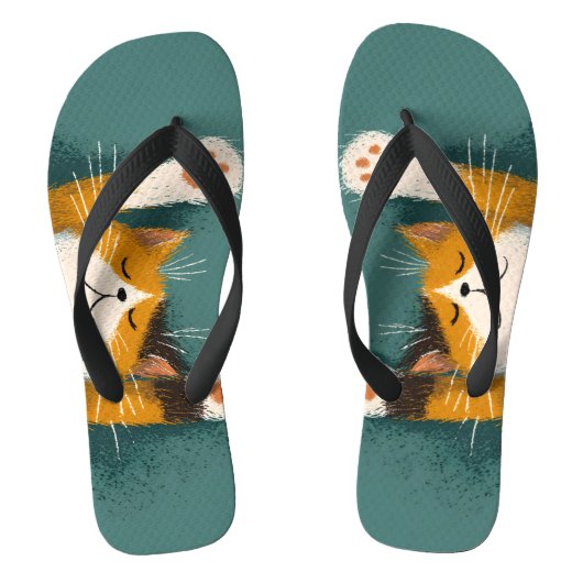 Schattige Grappige Kat Slap Teenslippers (Voetbed)