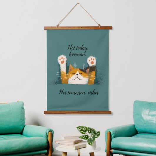 Schattige Grappige Kat Slapend Hangend Wandkleed (Woonkamer)