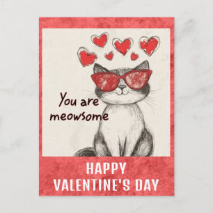 Schattige Grappige Kat Valentijnsdag Harten Briefkaart