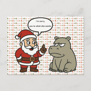 schattige, grappige Kerstman en nijlpaard Kerstmis Feestdagenkaart