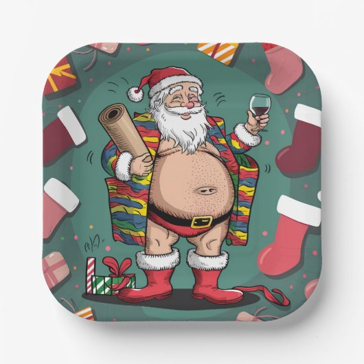 Schattige grappige kerstman papieren bordje (Voorkant)