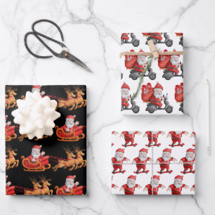 Schattige Grappige Kerstman Rendier Skateboard Sco Inpakpapier Vel