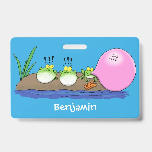 Schattige grappige kikkers bubblegum cartoon illus badge (Voorzijde)