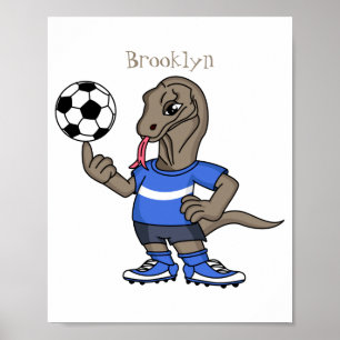 Schattige Grappige Komodo Draak Speelt Voetbal Car Poster