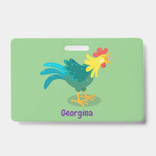Schattige grappige kraaiende haan cartoon illustra badge