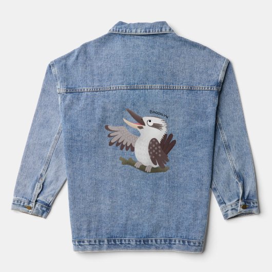 Schattige grappige lachende kookaburra cartoon denim jacket (Achterkant)