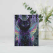 Schattige Grappige Lieve Zwarte Kat Fee Briefkaart (Staand voorkant)