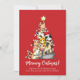Schattige Grappige Meowy Kerstkat Kerstboom Feestdagenkaart