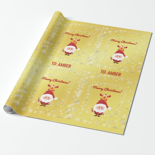 Schattige Grappige Moderne Rudolph Kerstman Gepers Cadeaupapier (Uitgerold)