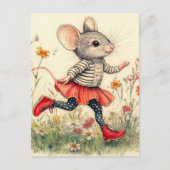 Schattige grappige muis die in de bloemen loopt briefkaart (Voorkant)