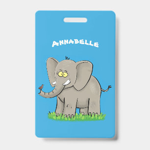 Schattige grappige olifant met vogel op slurf cart badge