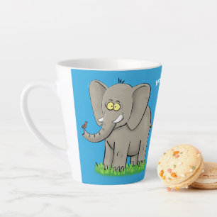 Schattige grappige olifant met vogel op slurf cart latte mok