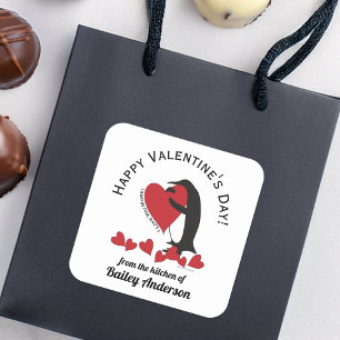 Schattige Grappige Pinguïn Valentijnsdag Thuisgema Vierkante Sticker